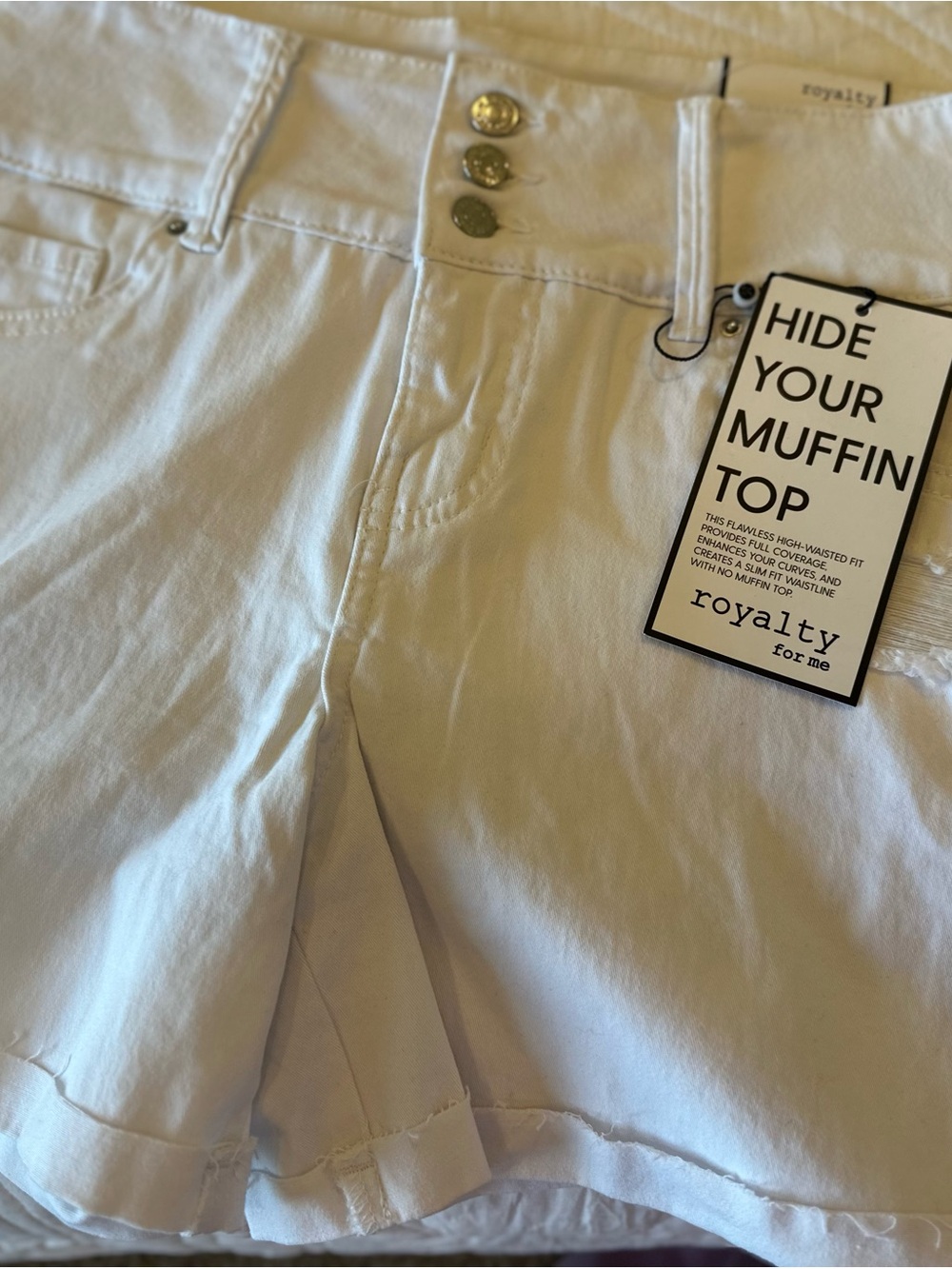 Royalty For Me White High-Waist Women's Shorts with Button Front